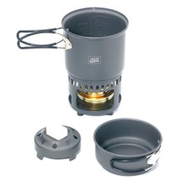 Esbit CSHA  Piece Lightweight Trekking Cook Set with Brass Alcohol Burner Stove and  Anodized Aluminum Pots