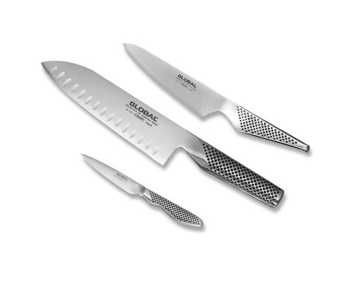 Global G   Piece Knife Set with Santoku Hollow Ground Utility and Paring Knife