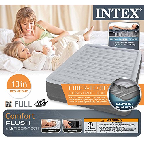 Intex Comfort Plush Mid Rise Dura Beam Airbed with Built in Electric Pump Bed Height  Full