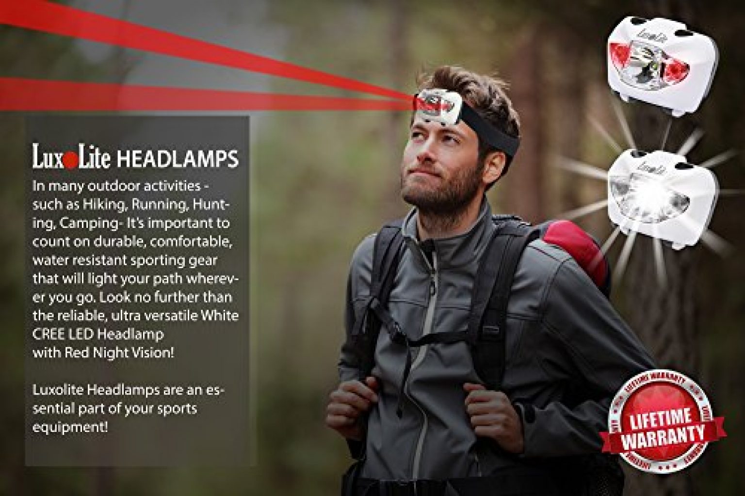 Luxolite White CREE LED Headlamp with Red Night Vision Simple Touch