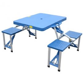 Outsunny Outdoor Portable Folding Camp Suitcase Picnic Table with 4 Seats, Blue