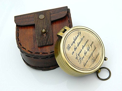 Thoreaus Go Confidently Poem Engraved on Working Solid Brass Pocket Compass