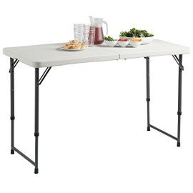 VonHaus 4ft Adjustable Height Folding Trestle Table for Picnic/Garden/Beach/Camping – Max Load 440 Pounds, Coated Steel + Extra Strength Durable Plastic (Grey)