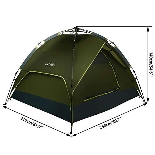Ancheer Camping Tent Army Green Double Layers   Person Quick Pop Up Waterproof Hiking Portable Tent